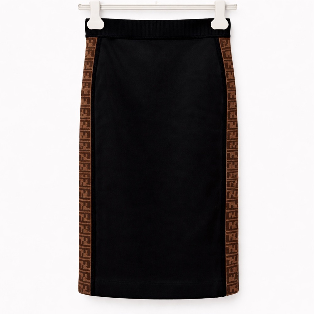Fendi FF Logo Skirt Black Brown Side Stripe Designer
Midi Skirt Size 40